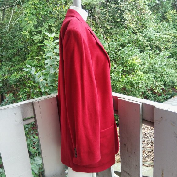Vintage DKNY Retro Preppy 80s 90s Wool Cashmere Red Jacket Crest Blazer Size 10 - Picture 3 of 10